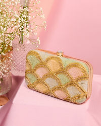 Mohey Women Beige Art Silk Clutch with Elegant Finish