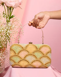 Mohey Women Beige Art Silk Clutch with Elegant Finish