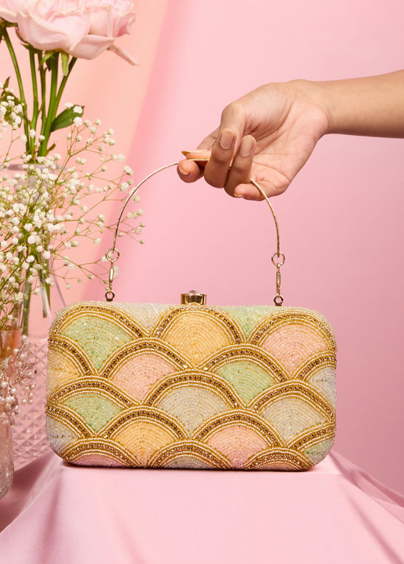 Mohey Women Beige Art Silk Clutch with Elegant Finish