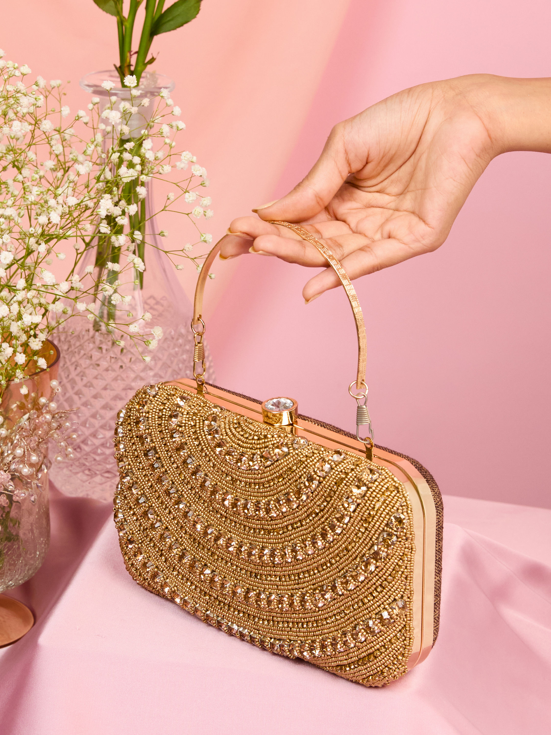 Mohey Women Beige Clutch Bag
