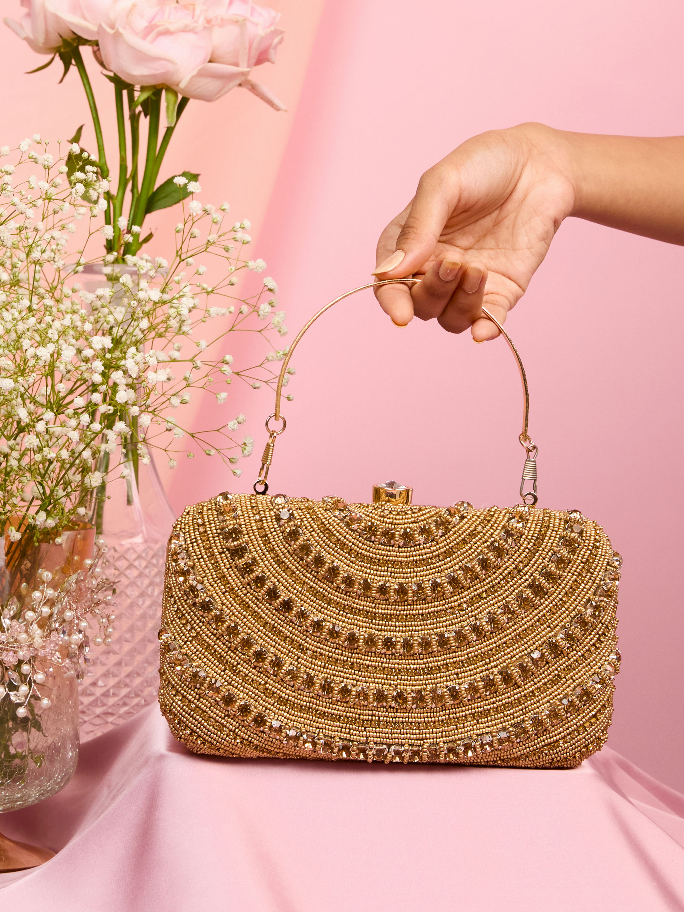 Mohey Women Beige Clutch Bag