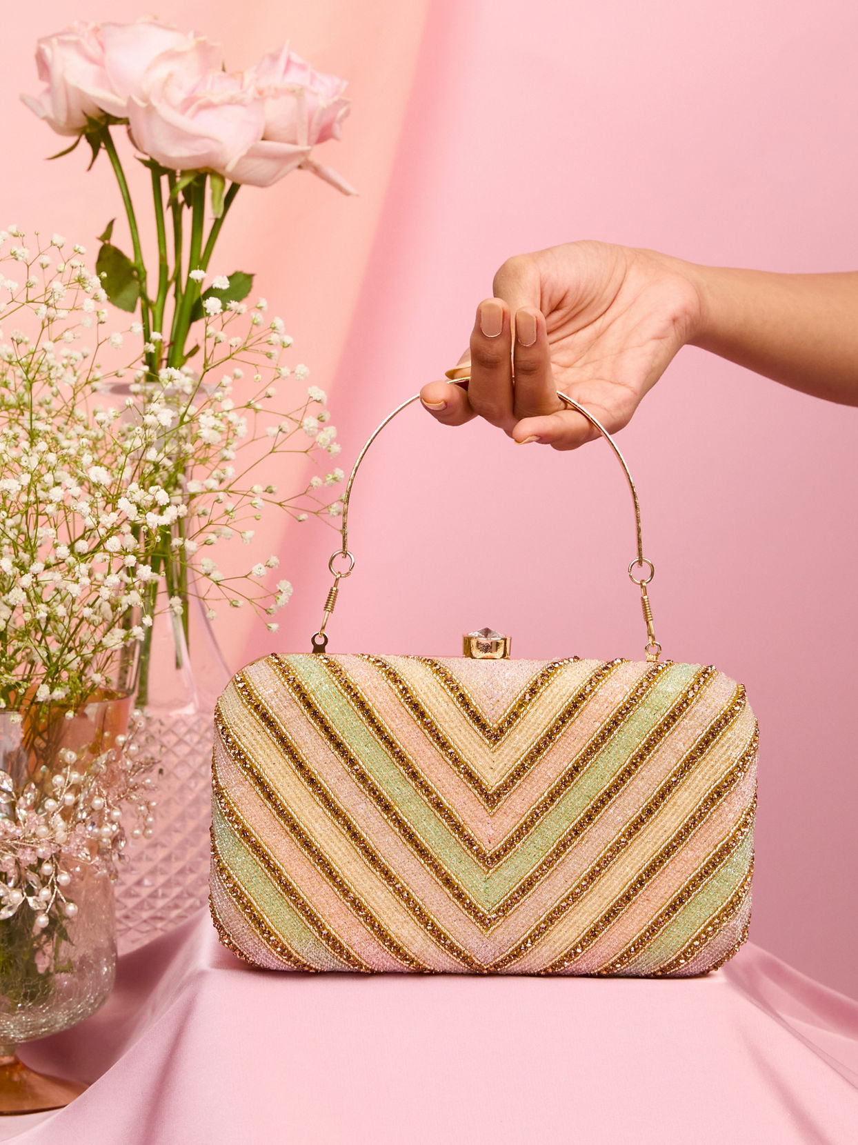 Mohey Women Beige Clutch Bag