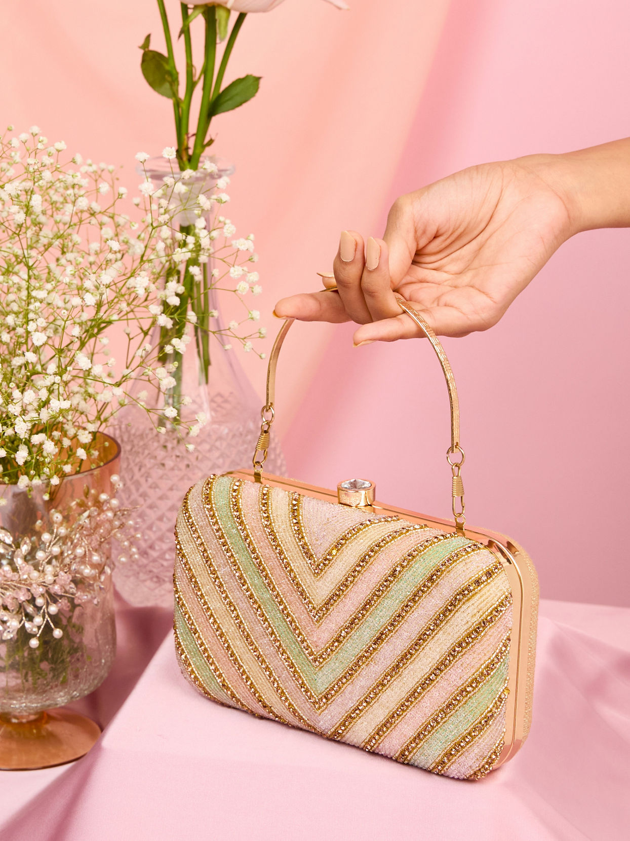 Mohey Women Beige Clutch Bag