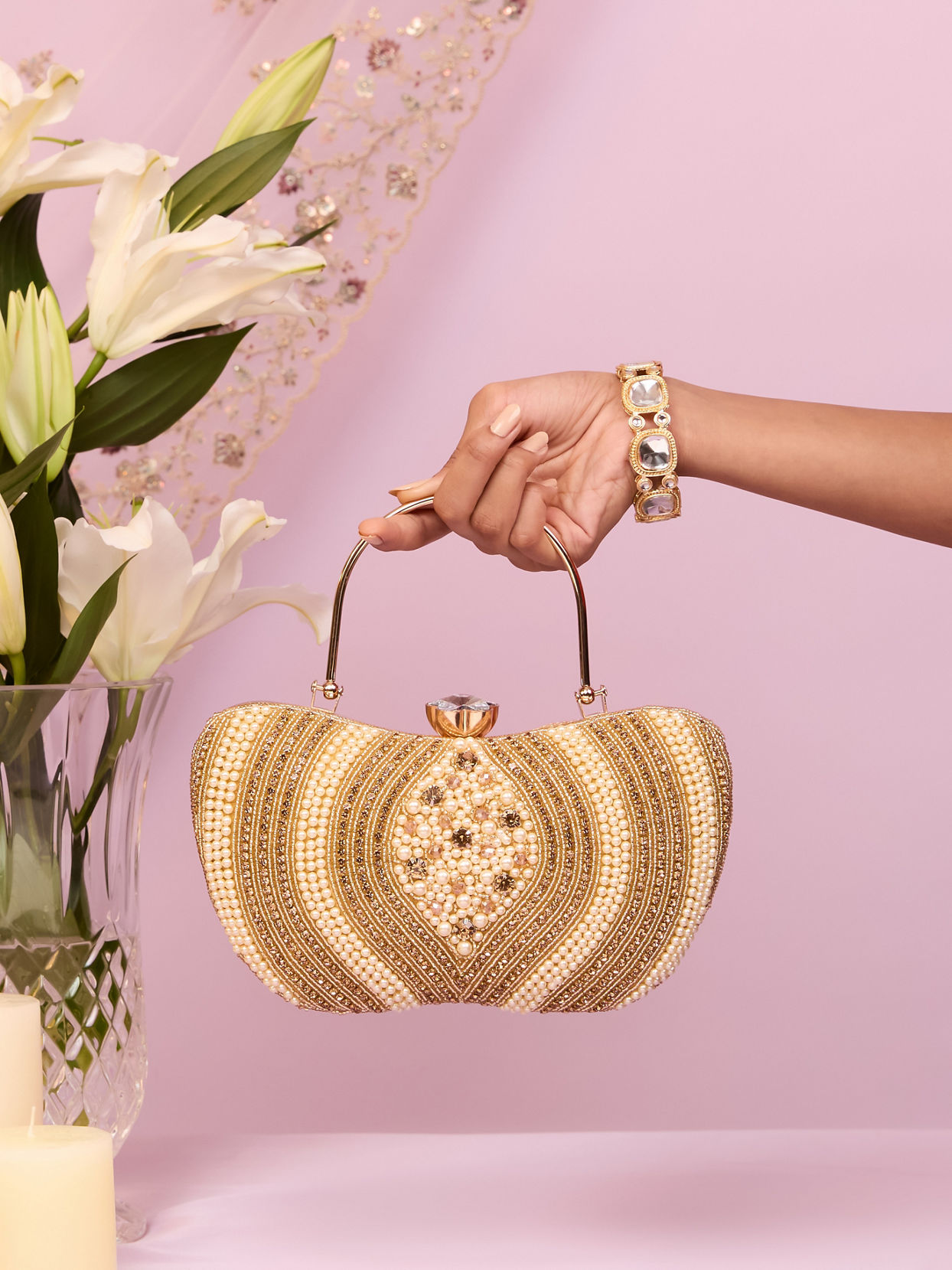 Mohey Women Elegant Beige Clutch Bag