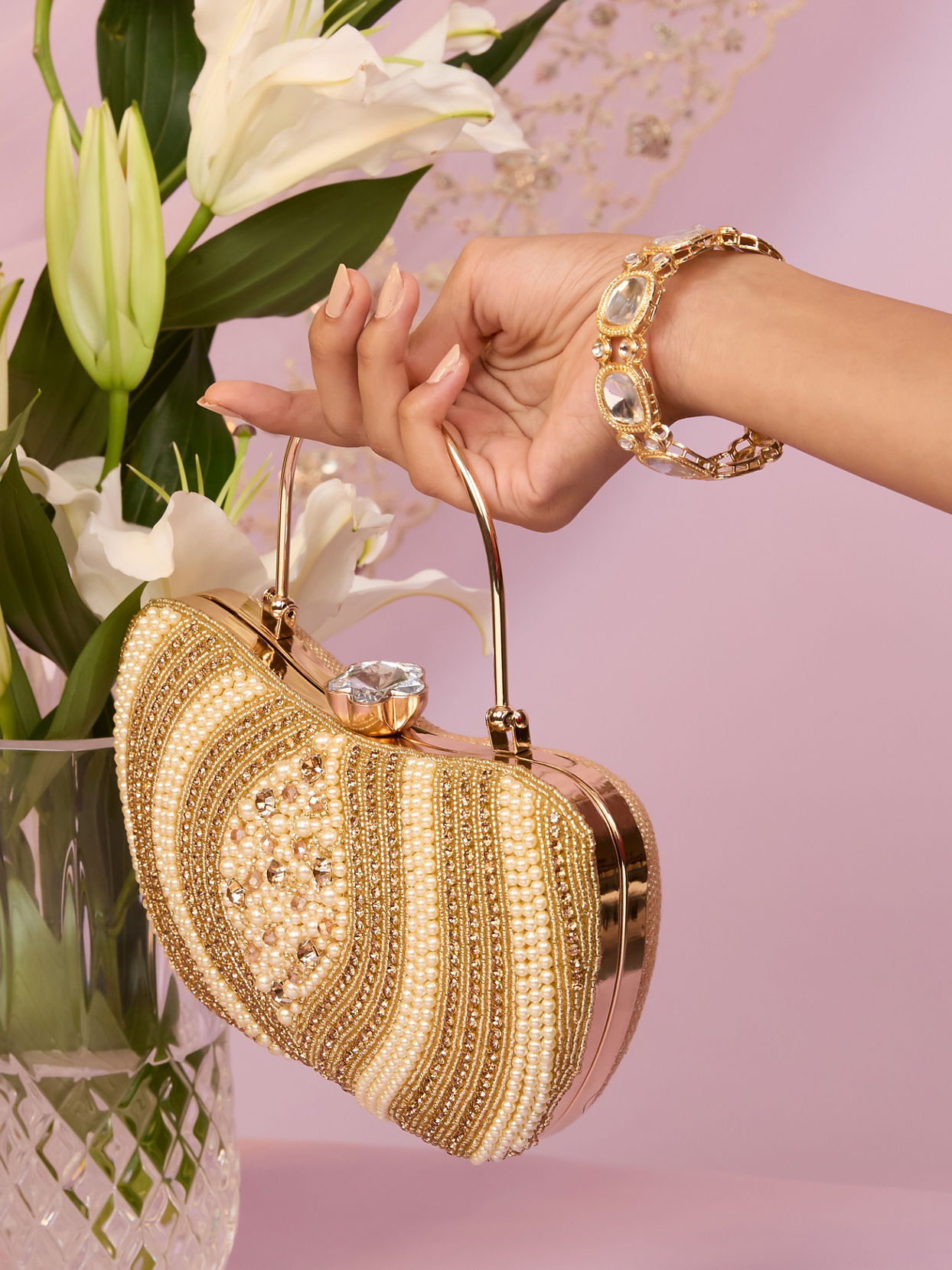 Mohey Women Elegant Beige Clutch Bag