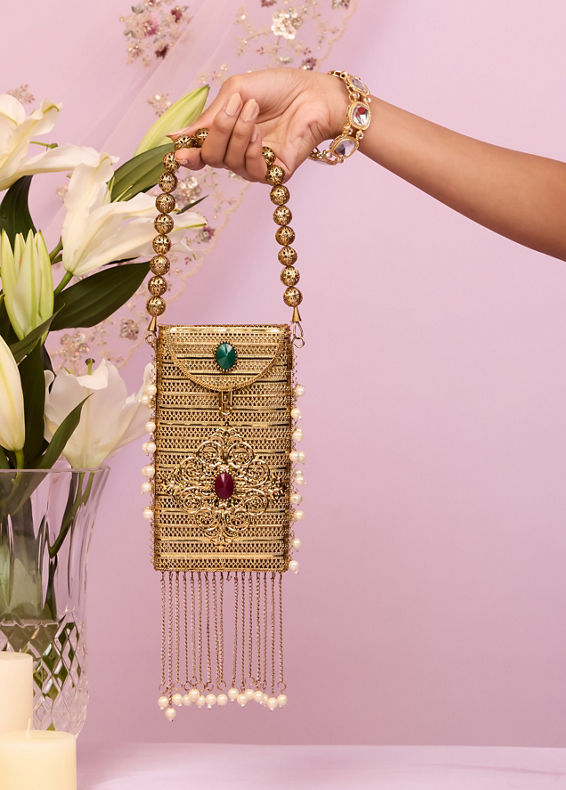 Mohey Women Gleaming Gold Pouch Bag