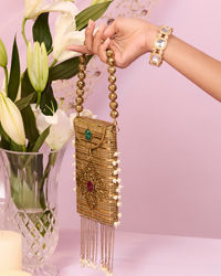 Mohey Women Gleaming Gold Pouch Bag