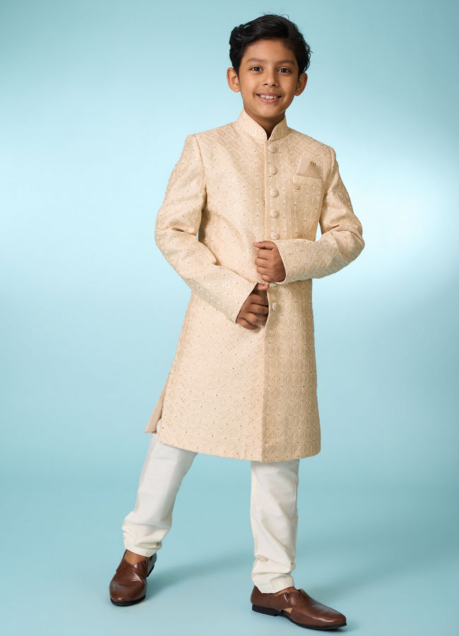 Manyavar Boys Tasteful Beige Sherwani Ensemble