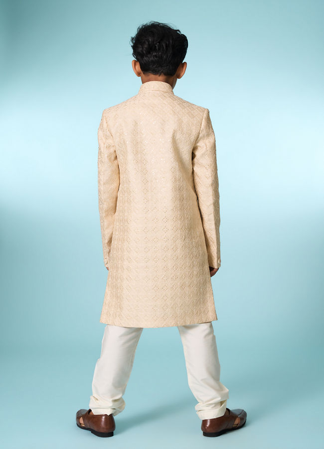 Manyavar Boys Tasteful Beige Sherwani Ensemble