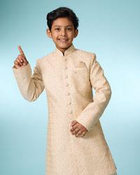 Manyavar Boys Tasteful Beige Sherwani Ensemble