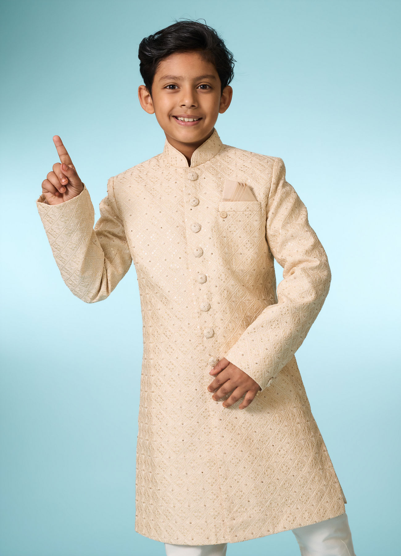 Manyavar Boys Tasteful Beige Sherwani Ensemble