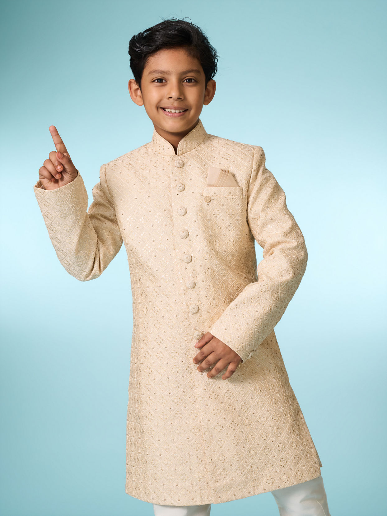 Manyavar Boys Tasteful Beige Sherwani Ensemble