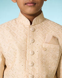 Manyavar Boys Tasteful Beige Sherwani Ensemble
