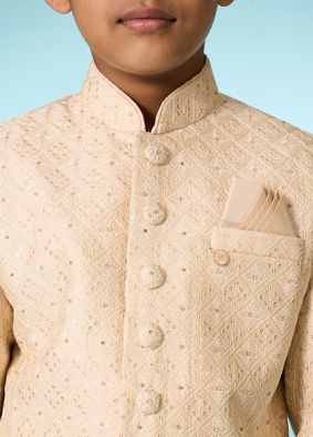 Manyavar Boys Tasteful Beige Sherwani Ensemble