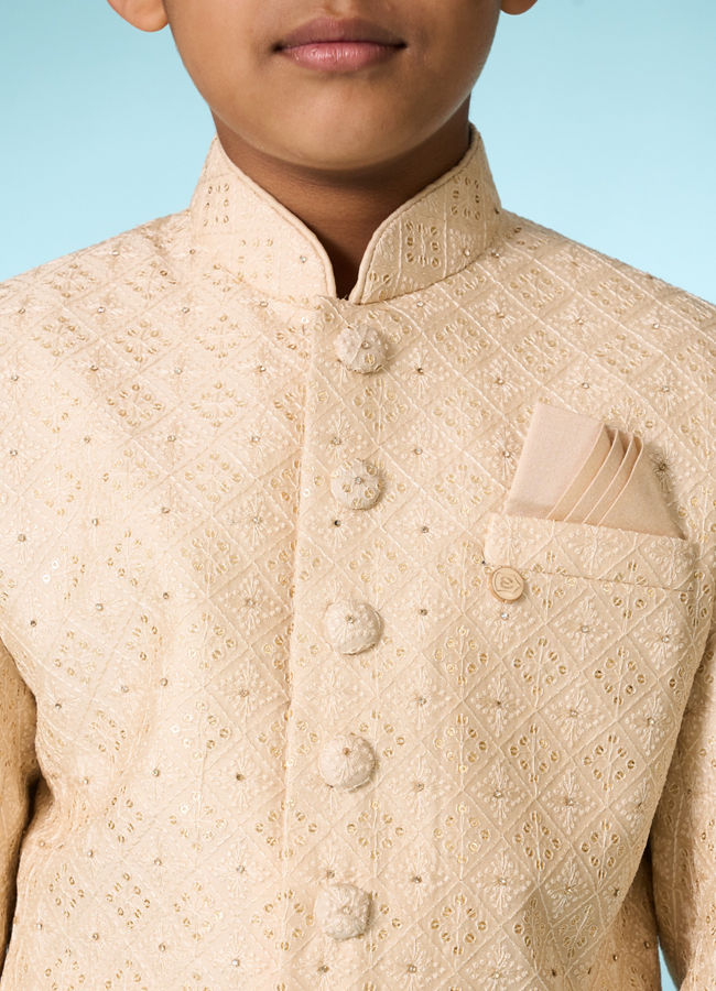 Manyavar Boys Tasteful Beige Sherwani Ensemble