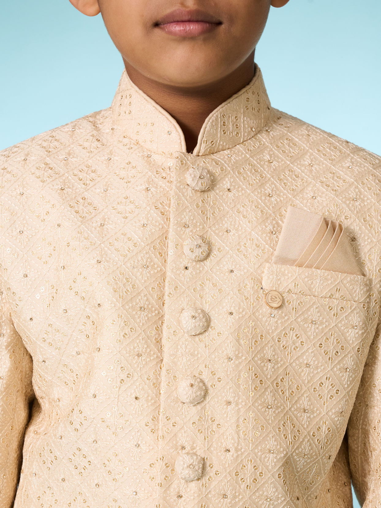 Manyavar Boys Tasteful Beige Sherwani Ensemble