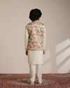 Manyavar Boys Boys Sand Beige Trellis Multi coloured Patterned Jacket Set