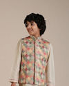 Manyavar Boys Boys Sand Beige Trellis Multi coloured Patterned Jacket Set