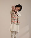 Manyavar Boys Boys Sand Beige Trellis Multi coloured Patterned Jacket Set