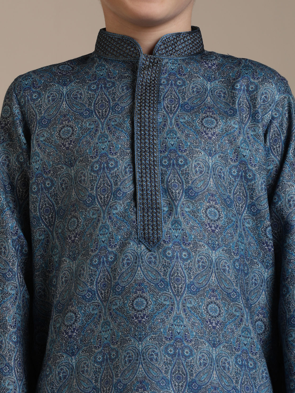 Manyavar Boys Boys Mid Blue Imperial Paisley Patterned Kurta Set
