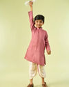 Manyavar Boys Boys Dusty Pink Dotted String Patterned Kurta Dhoti