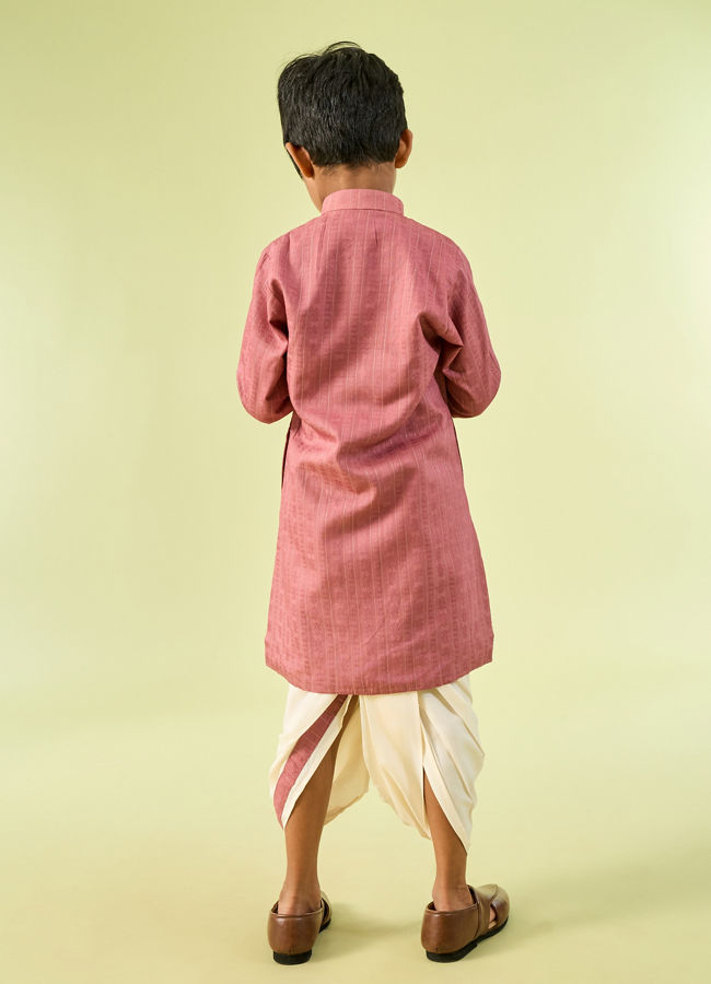 Manyavar Boys Boys Dusty Pink Dotted String Patterned Kurta Dhoti