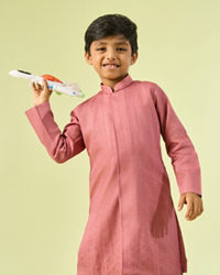 Manyavar Boys Boys Dusty Pink Dotted String Patterned Kurta Dhoti