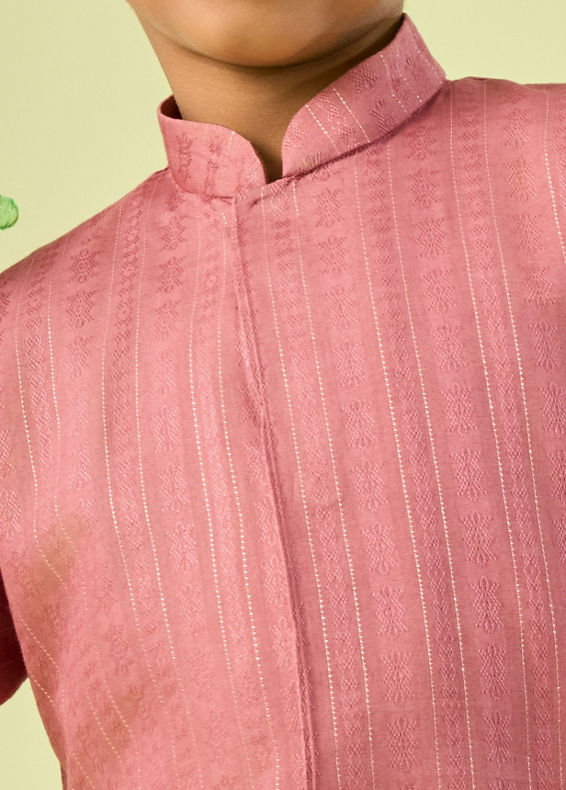 Manyavar Boys Boys Dusty Pink Dotted String Patterned Kurta Dhoti