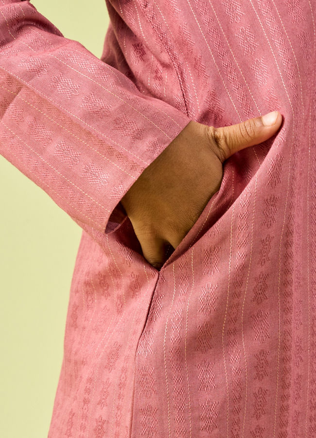 Manyavar Boys Boys Dusty Pink Dotted String Patterned Kurta Dhoti