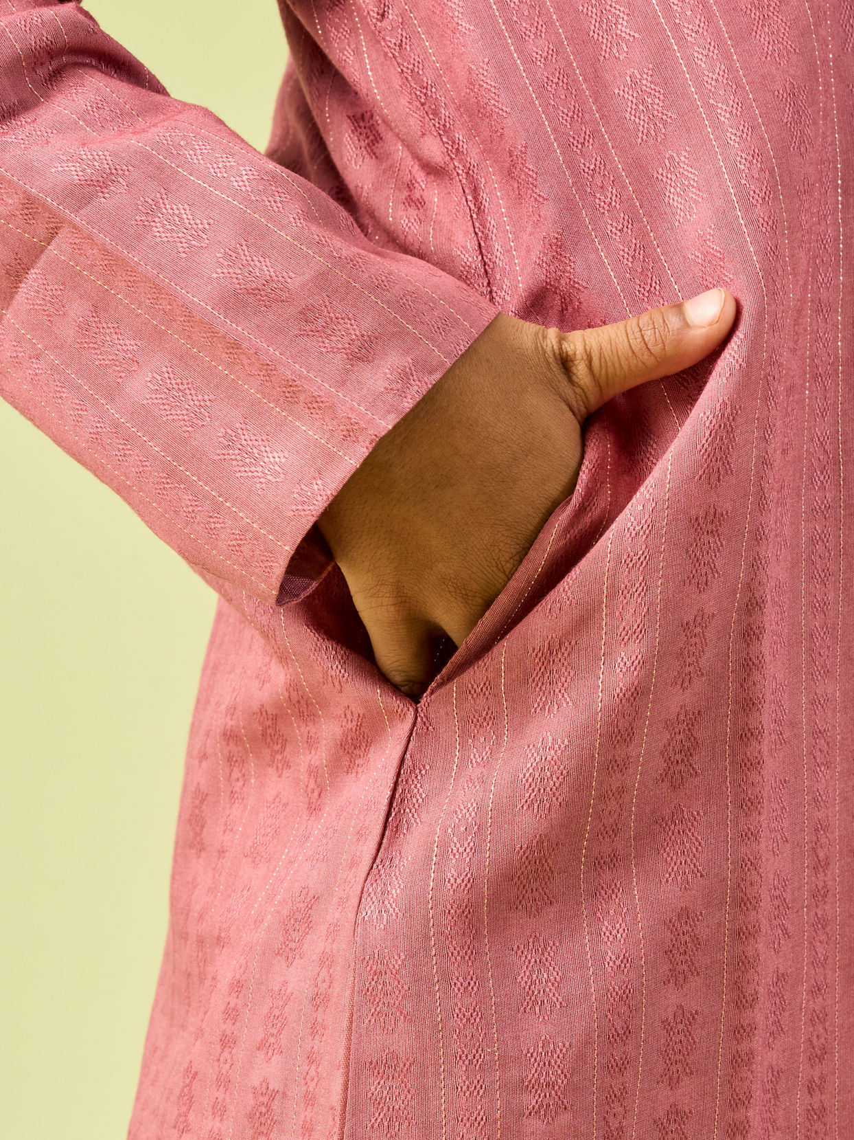 Manyavar Boys Boys Dusty Pink Dotted String Patterned Kurta Dhoti