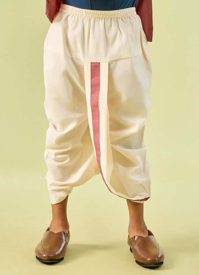 Manyavar Boys Boys Dusty Pink Dotted String Patterned Kurta Dhoti