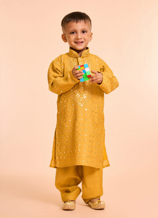 Manyavar Boys Mustard Hues Vibrant Kurta Pajama