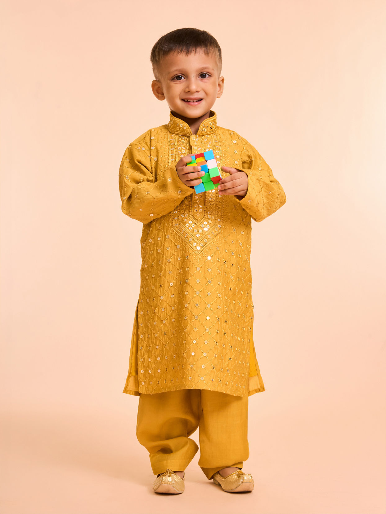 Manyavar Boys Mustard Hues Vibrant Kurta Pajama
