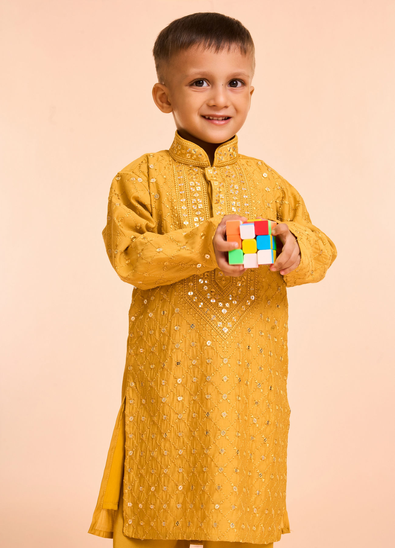 Manyavar Boys Mustard Hues Vibrant Kurta Pajama