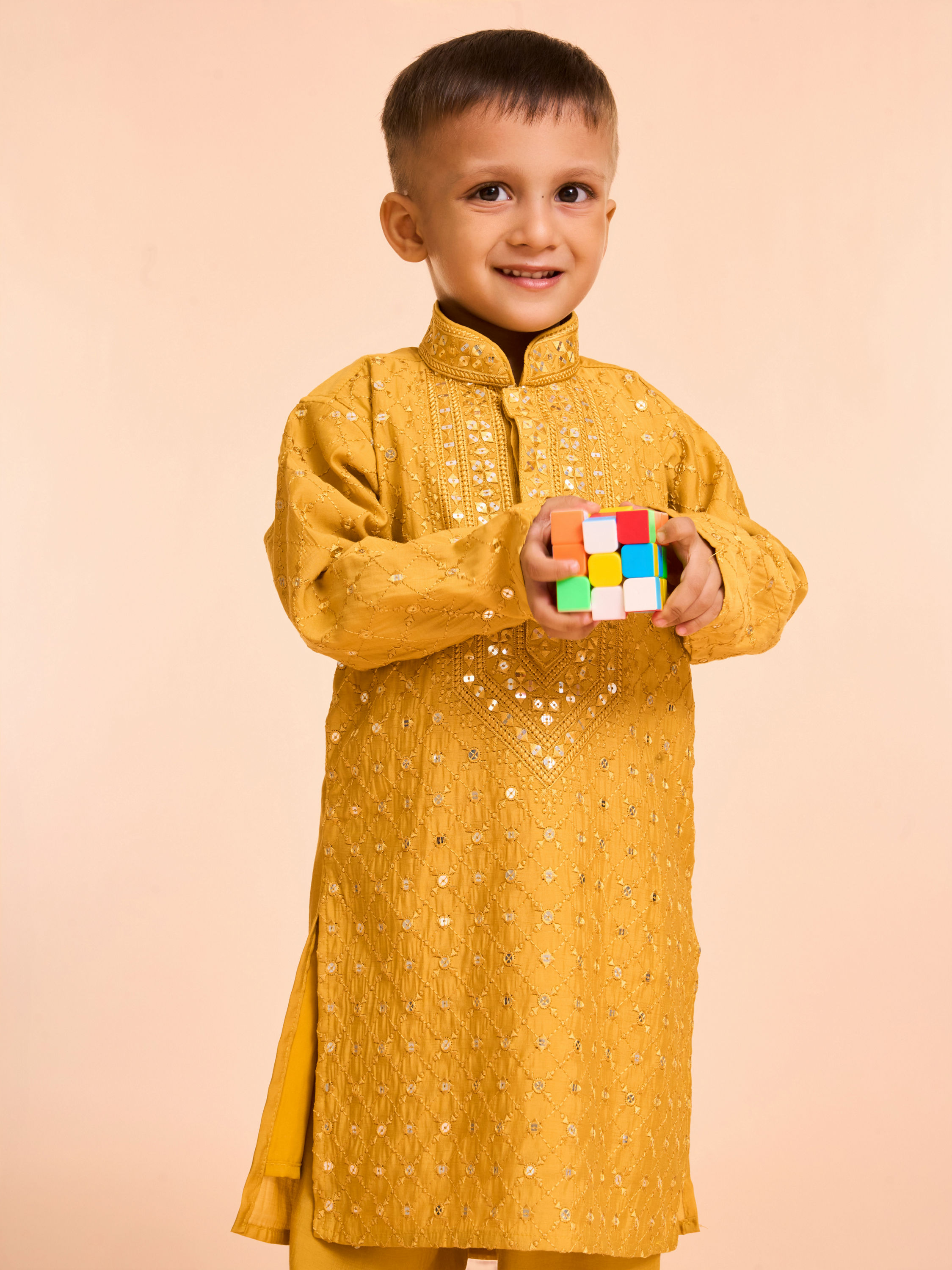 Manyavar Boys Mustard Hues Vibrant Kurta Pajama