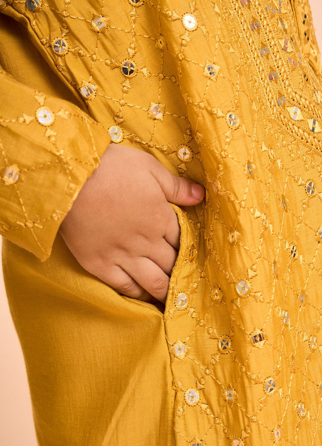 Manyavar Boys Mustard Hues Vibrant Kurta Pajama
