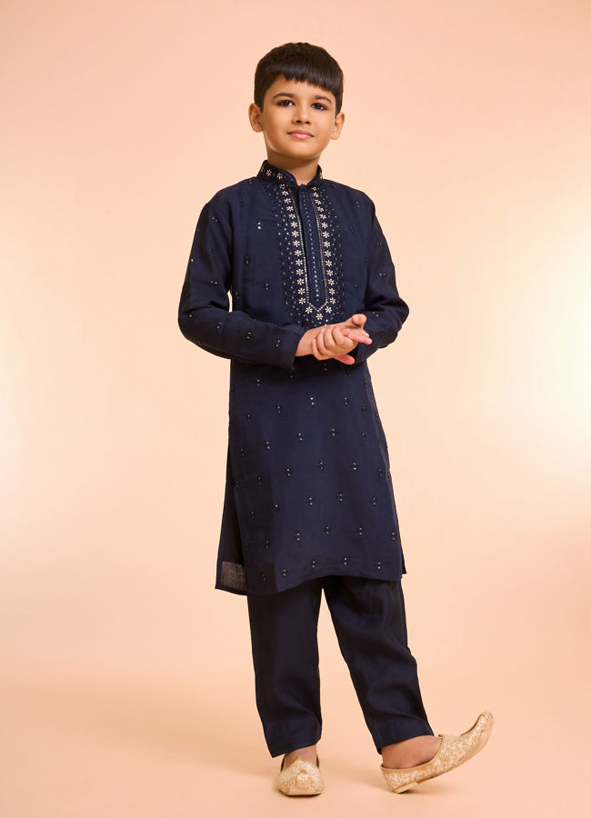 Manyavar Boys Elegant Dark Blue Kurta Pajama
