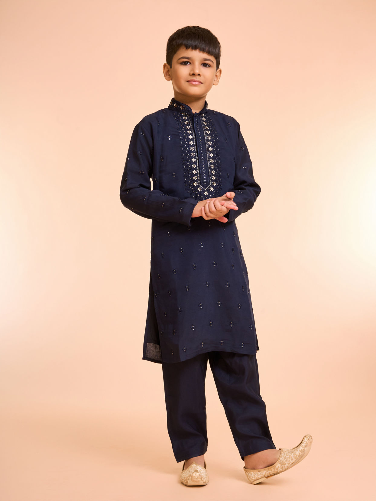 Manyavar Boys Elegant Dark Blue Kurta Pajama