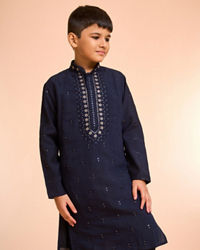 Manyavar Boys Elegant Dark Blue Kurta Pajama