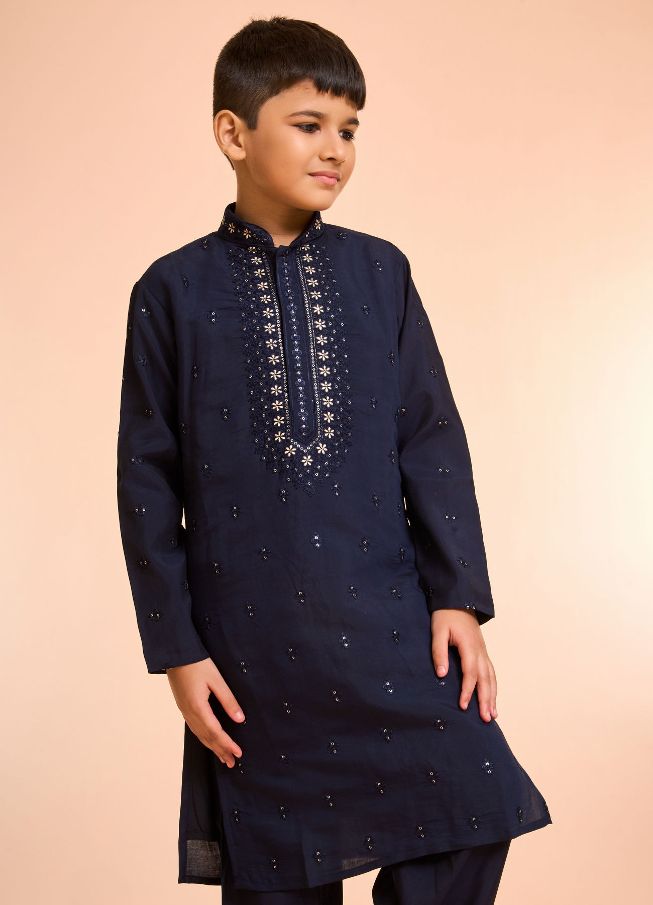 Manyavar Boys Elegant Dark Blue Kurta Pajama