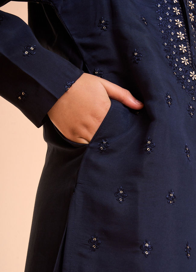 Manyavar Boys Elegant Dark Blue Kurta Pajama