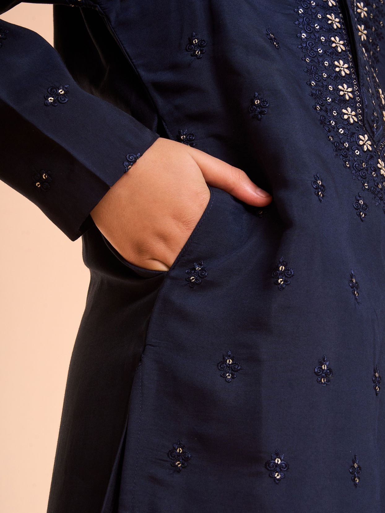 Manyavar Boys Elegant Dark Blue Kurta Pajama