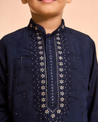 Manyavar Boys Elegant Dark Blue Kurta Pajama
