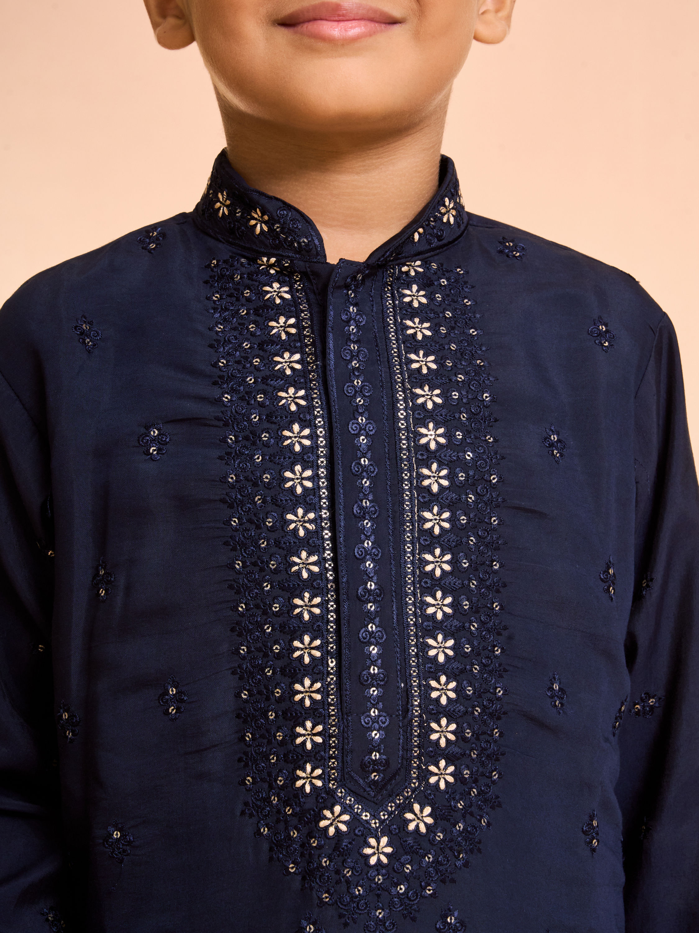 Manyavar Boys Elegant Dark Blue Kurta Pajama