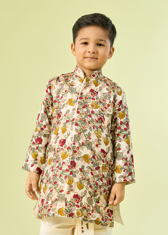Manyavar Boys Cream Hued Kurta Pajama