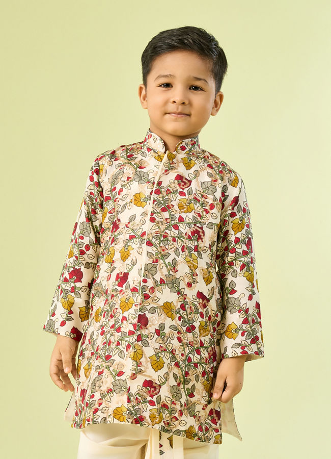 Manyavar Boys Cream Hued Kurta Dhoti