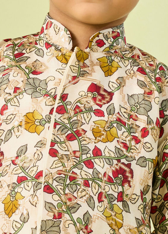 Manyavar Boys Cream Hued Kurta Pajama