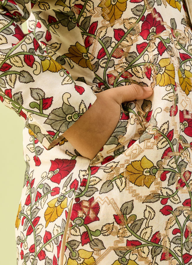 Manyavar Boys Cream Hued Kurta Pajama