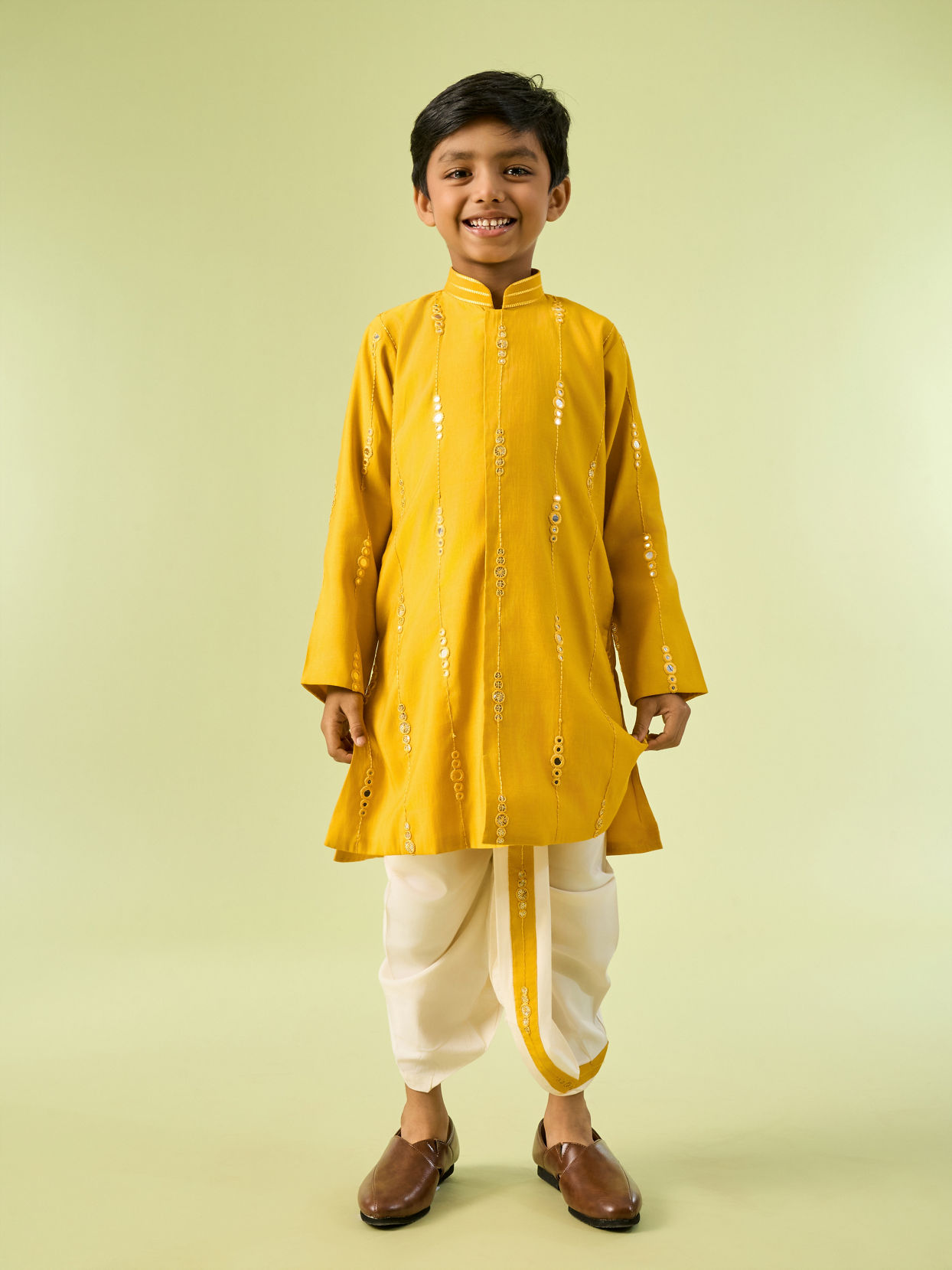 Manyavar Boys Radiant Yellow Kurta Dhoti