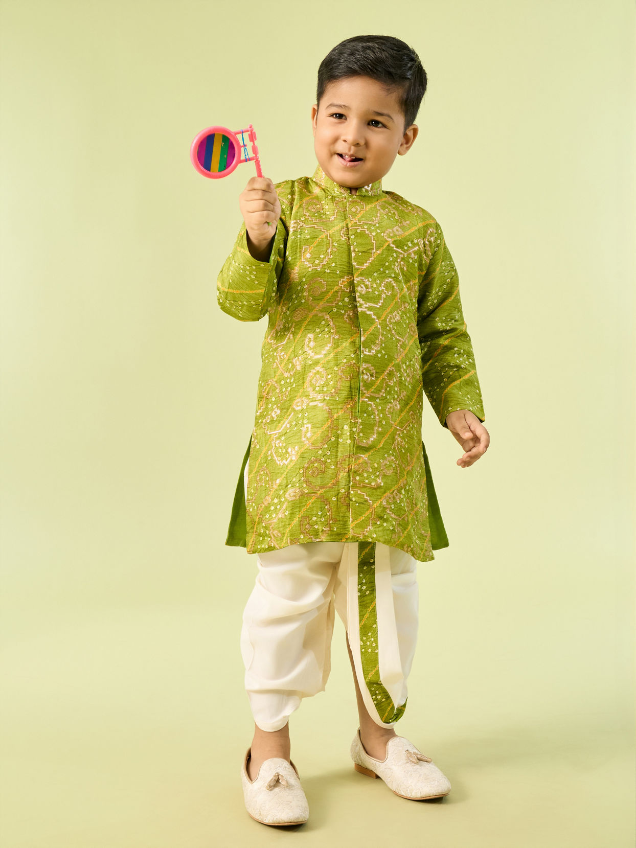 Manyavar Boys Green Splendor Kurta Dhoti